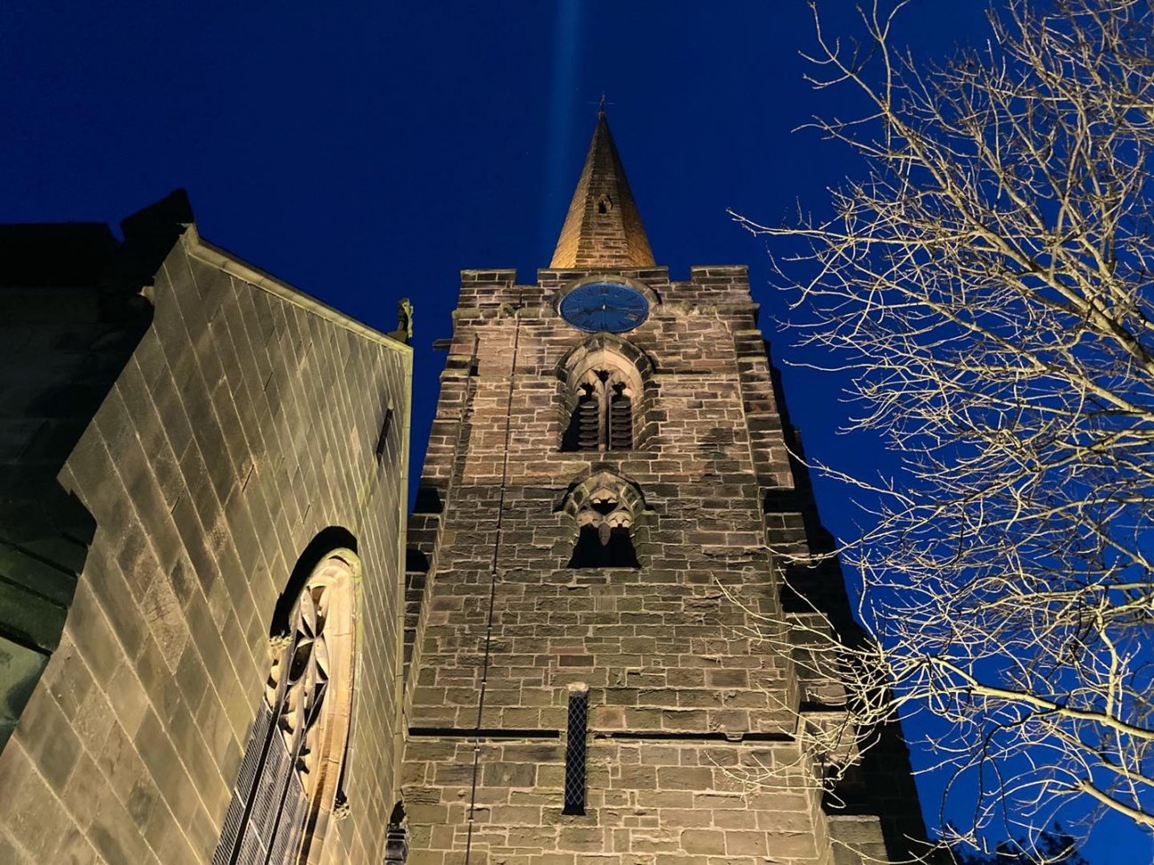 Photograph of St Werburgh's at night